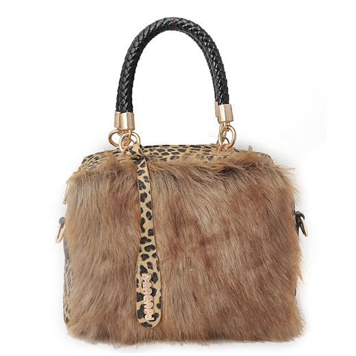 Bolsa Moda e Retro Leopard com Zipper pele marrom