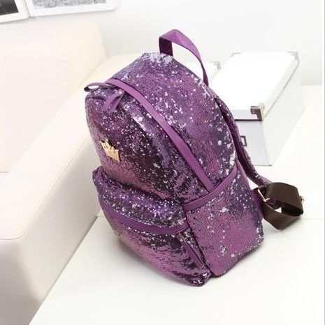 Mochila Zipper lantejoulas adornadas Roxo